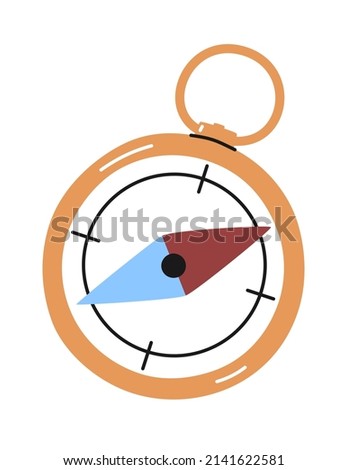 Hand drawn cute cartoon illustration of compass. Flat vector travel or tourism sticker in simple colored doodle style. Device for direction of path icon or print. Isolated on white background.
