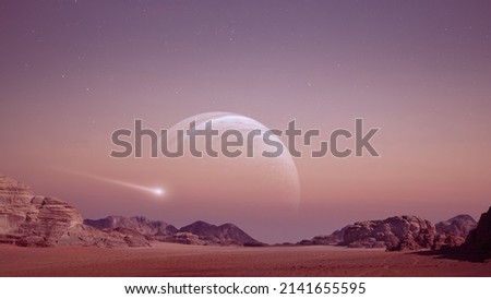 Landscape of an exoplanet with planets in the sky