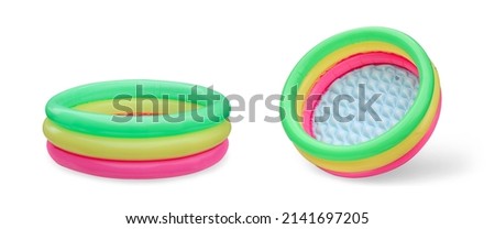 Inflatable paddling pool blue, without water empty. pool kiddy isolate. clipping path.