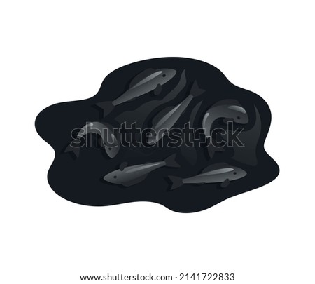 Ocean pollution icon with dead fish in oil 3d isometric vector illustration