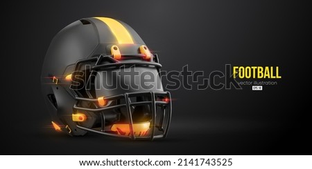 Realistic silhouette of a american football helmet man in action isolated black background. Vector illustration