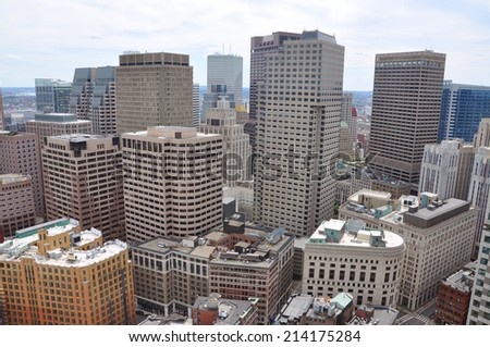 Boston Financial District Skyscrapers Aerial view, from Custom House, Boston, Massachusetts, USA