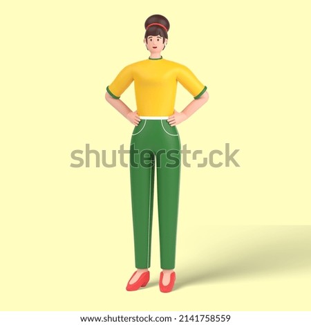 3d female character holding hands on waist pose