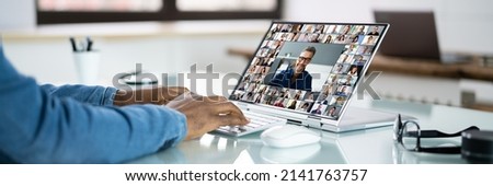 African American Watching Video Conference Business Webinar