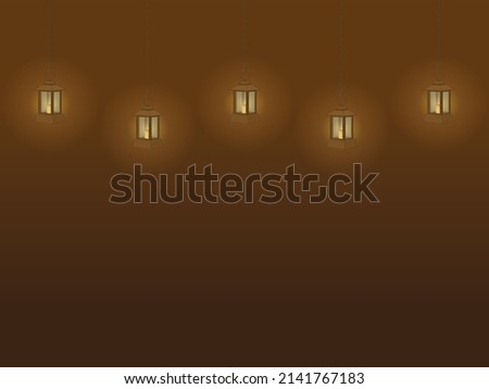 Vintage lamps with candles on chains brown color background vector illustration