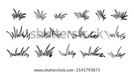 Hand drawn grass silhouette collection. Lawn bush of grass in sketch doodle style. Vector illustration Royalty-Free Stock Photo #2141793873