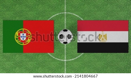 Football Match, Portugal vs Egypt, Flags of countries with a soccer ball on the football field