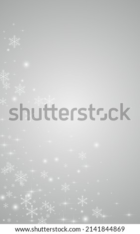 Gray Snowfall Vector Gray Background. Falling Snow Banner. Silver Winter Transparent. Holiday Snowflake Pattern.