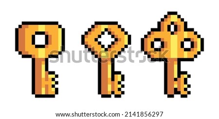 Pixel art gold key. game icons