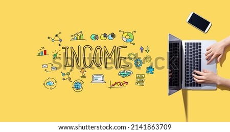Income with person working with a laptop