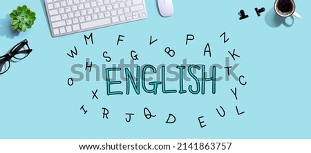 Learning English concept with a computer keyboard and a mouse