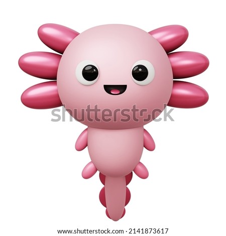 cartoon 3D illustration of Cute Axolotl