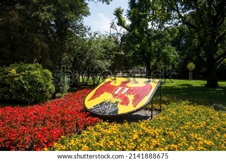 The crest of Burgenland state in Austria in a park