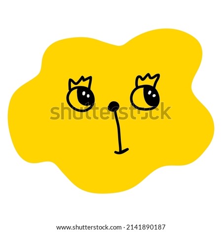 Cute animal face. Causes emotions. Sticker, logo.
Yellow color. black lines. Doodle, flat style.