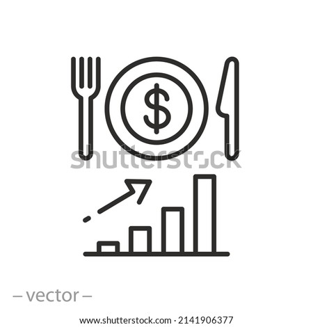 rising price for food icon, increase grocery crisis, up graph, thin line symbol on white background - editable stroke vector illustration Royalty-Free Stock Photo #2141906377