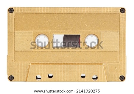A golden cassette tape  on the white background Royalty-Free Stock Photo #2141920275