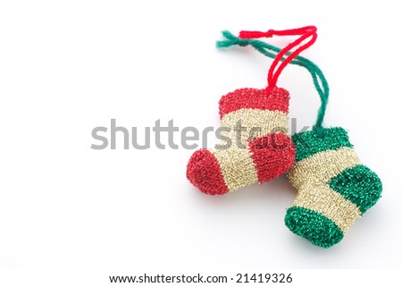 Christmas stockings on white background