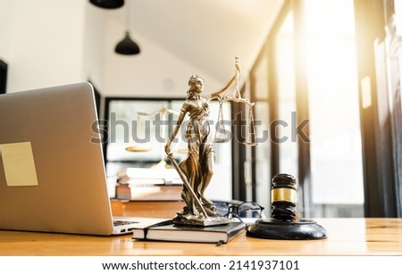 The Statue of Justice - lady justice or Iustitia, Justitia the Roman goddess of Justice. Royalty-Free Stock Photo #2141937101