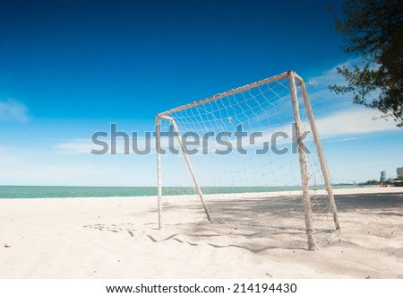 beautiful beach and tropical sea and football goal