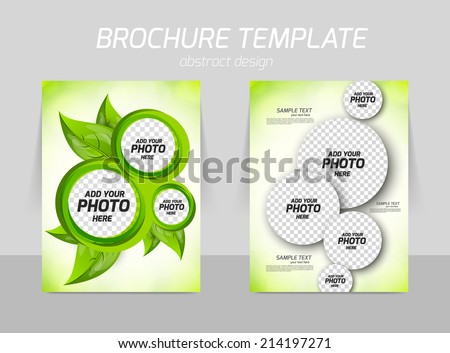 Flyer back and front template design with leaves and circles in green color
