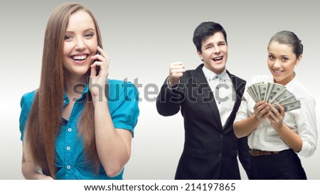 team of young successful business people standing over gray background