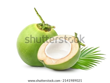 Coconut juice in half fruit isolated on white background.