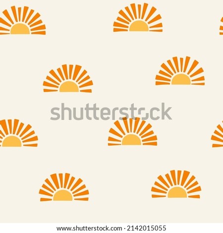 Stylized half sun with on beige background. Stylish simple abstract texture. Vector seamless pattern with sun. Doodle style. For textiles, clothing, bed linen, office supplies.