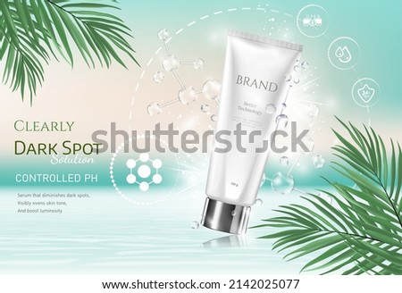 Refreshing tropical leaves luxury skin care banner ads with flying leaves and chiffon element in 3d illustration Royalty-Free Stock Photo #2142025077