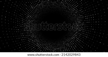 Abstract wireframe tunnel. Vector black wormhole. 3D portal grid. Futuristic fantasy funnel. Royalty-Free Stock Photo #2142029843