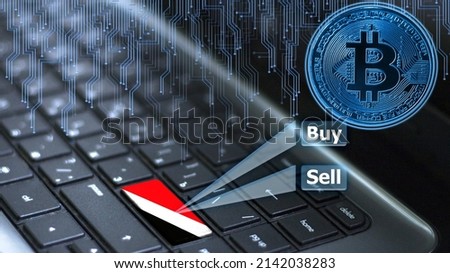 Keyboard with Sealand,Principality of flag on enter button with bitcoin coin hologram and online buy and sell concept.