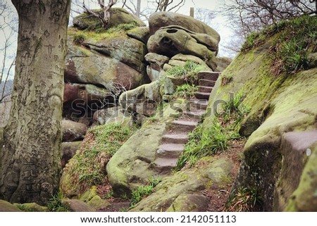 Rowtor Rocks in Birchover, Peak District, UK Royalty-Free Stock Photo #2142051113