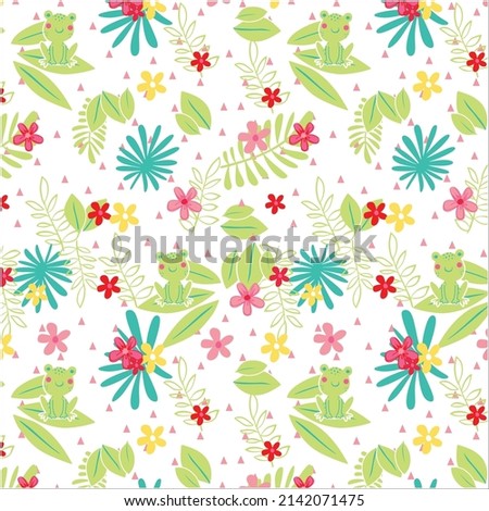 frog flower cute pattern vector