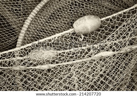 close-up of an old fishing net