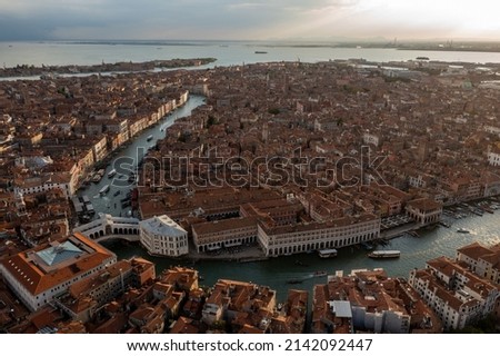 Aerial view of the old Venitian roofs in Venice, Italy.