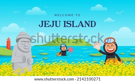 Welcome to Jeju Island poster Vector illustration. travel destination Royalty-Free Stock Photo #2142100271