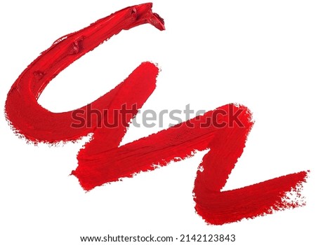 Red lipstick stroke isolated on a white background. Lipstick smear smudge.