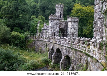  Ballysaggartmore Towers located in County Waterford Ireland. Imposing gothic style buildings situated near Lismore in local woodland walking and picnic areas.  Royalty-Free Stock Photo #2142169671