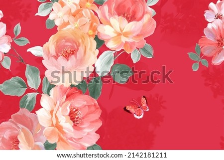 Watercolor hand-painted rose peony butterfly Paisley flower plum blossom