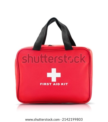 Red bag with first aid kit isolated on white background
 Royalty-Free Stock Photo #2142199803