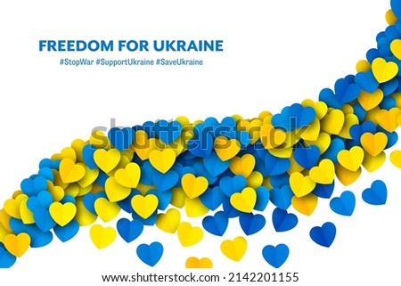 Freedom For Ukraine Vector Falling Yellow Blue Paper Hearts Curved Border Isolated On White Background. Stay Solidarity And Pray For Ukraine Wallpaper. Ukrainian National Flag Colours Abstract Artwork