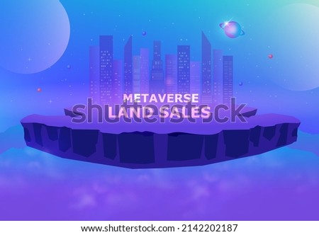 Metaverse land sales concept, virtual land, digital real estate and property investment in metaverse background vector illustration. Royalty-Free Stock Photo #2142202187