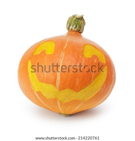 halloween pumpkin with funny face, isolated on white