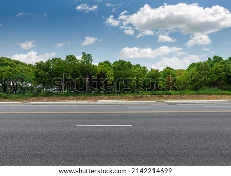 Asphalt highway in front of dense woods under clear sky