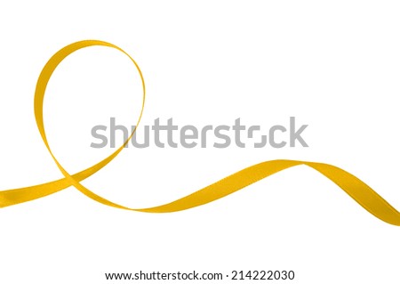 Yellow gold ribbon on white background with clipping path.