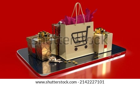 shopping box  on tablet for online market concept 3d rendering