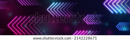 Bright blue purple abstract neon arrows tech banner design. Futuristic laser sci-fi vector background