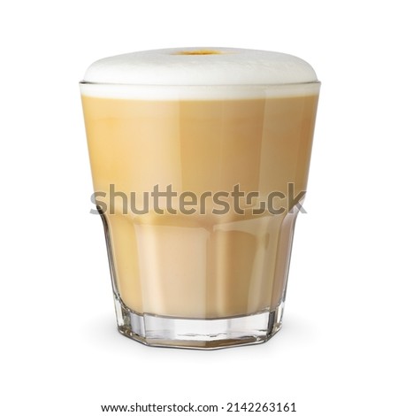Flat white coffee in a transparent glass isolated on white background. Royalty-Free Stock Photo #2142263161