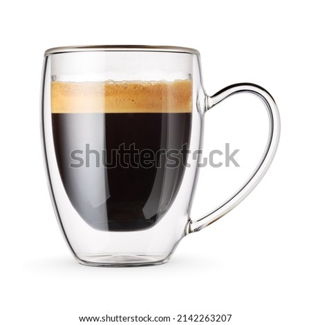 Glass double wall cup of espresso coffee isolated on white background Royalty-Free Stock Photo #2142263207