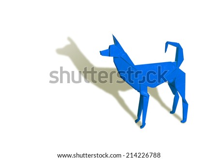 Blue Origami Dog isolated on white
