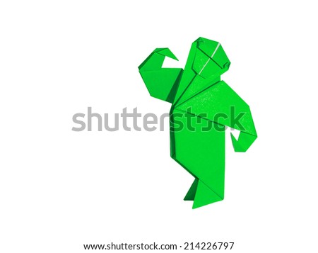 Green Origami Monkey isolated on white
